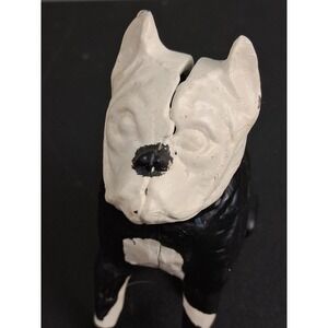 Vintage Boston Terrier Dog Cast Iron Coin Bank 5" Seated Black White Rare Colors